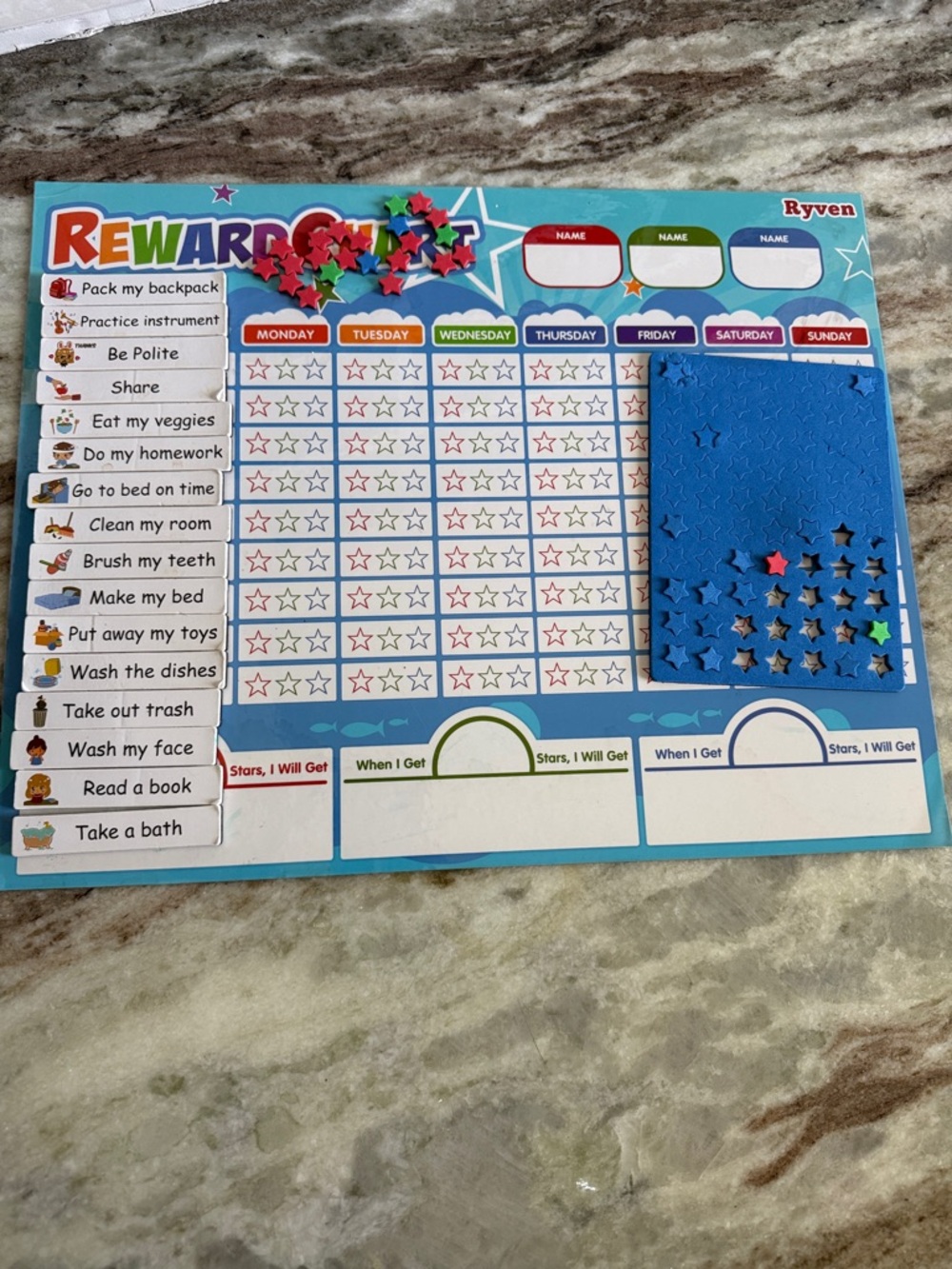 Reward Chart Organizer with Star Magnets - Blue & Multicolor